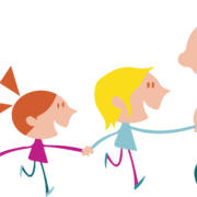 wfd Clipart of a man walking with a group of children.