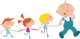 Clipart of a man walking with a group of children.