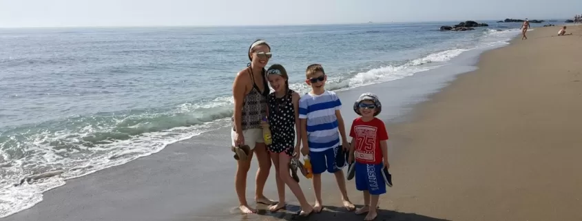 The two boys enjoying their holiday with mum Natasha and big sister Courtney.