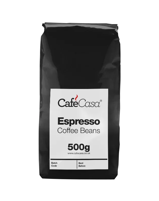 Espresso coffee beans from CafeCasa for an authentic hot drink.