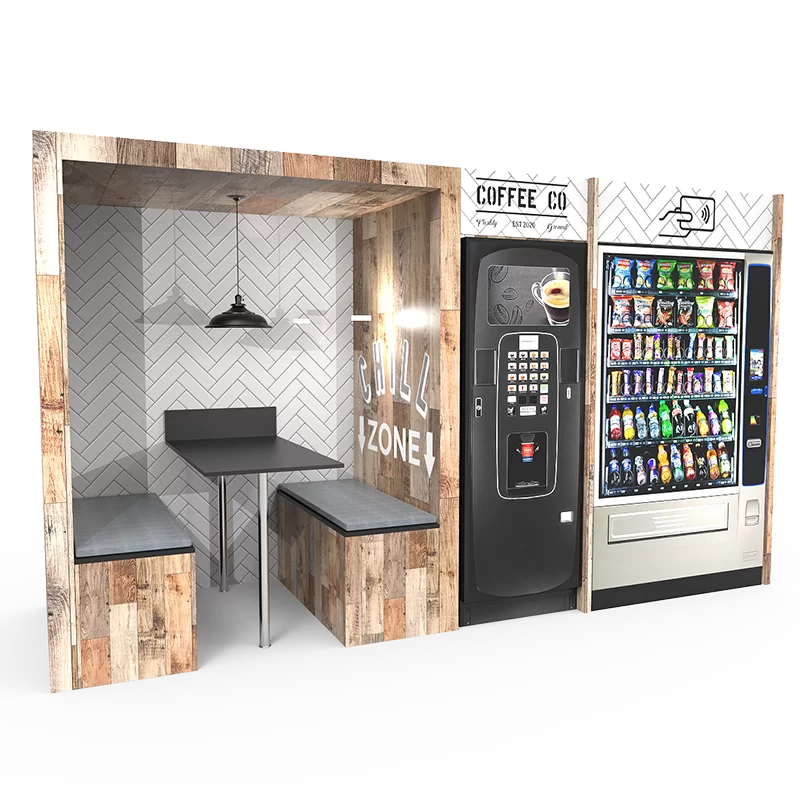 availability A vending machine with seating options.