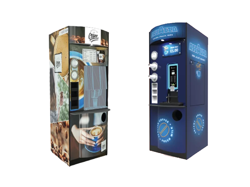 coffee_towers1 A coffee machine and a vending machine next to each other.