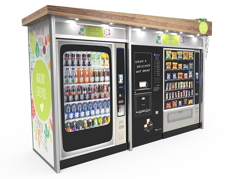protect A vending machine with different types of drinks.