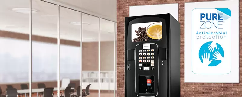 Purezone antimicrobial film works with a variety of Coinadrink vending machines to deliver a more hygienic experience.