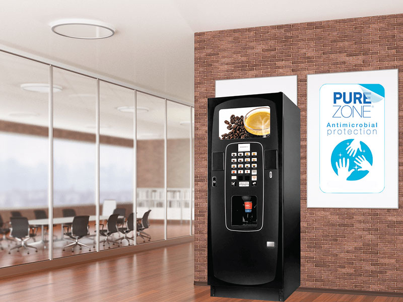 Purezone antimicrobial film works with a variety of Coinadrink vending machines to deliver a more hygienic experience.