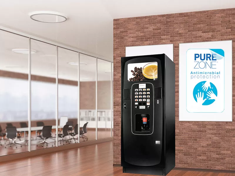 Purezone antimicrobial film works with a variety of Coinadrink vending machines to deliver a more hygienic experience. Purezone antimicrobial film works with a variety of Coinadrink vending machines to deliver a more hygienic experience.