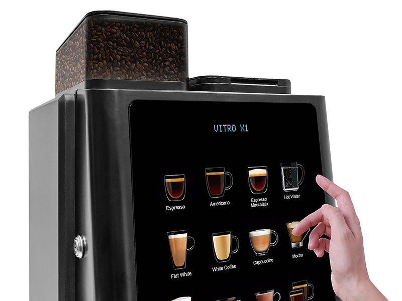 vitro_x1_distance Enjoy a contactless dispense with the Vitro X1 office coffee machine.