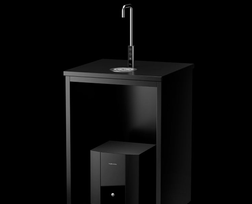 Borg-T1-water-tap-system-pro-core A black bathroom sink with a black faucet in the style of Borg T1.