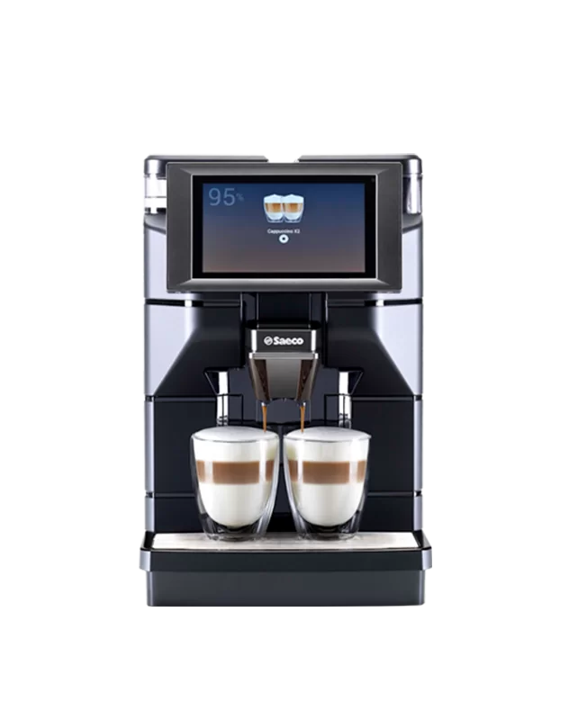 A coffee machine with two cups of coffee.
