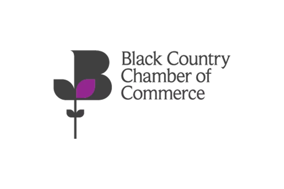 A black and purple logo on a white background.