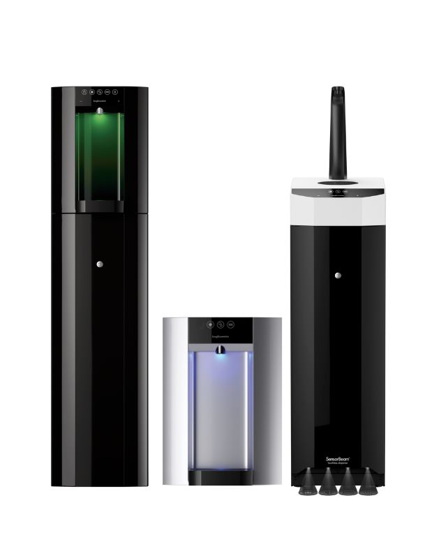 E-Series Enquire Three different types of water dispensers on a white background.