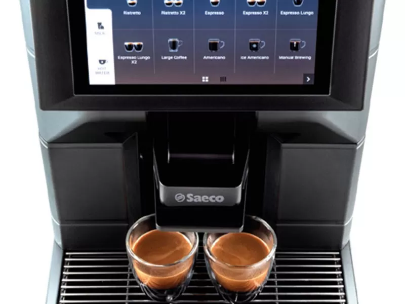 Magic-Tabletop-Coffee-Machine-Enquire Two coffee beverages dispensed from the Magic tabletop coffee machine.