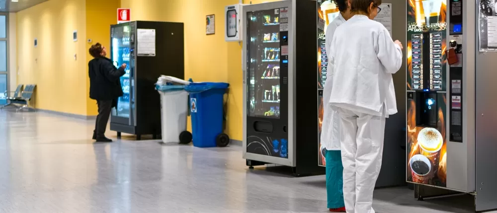 Coffee and snack vending machines in a hospital