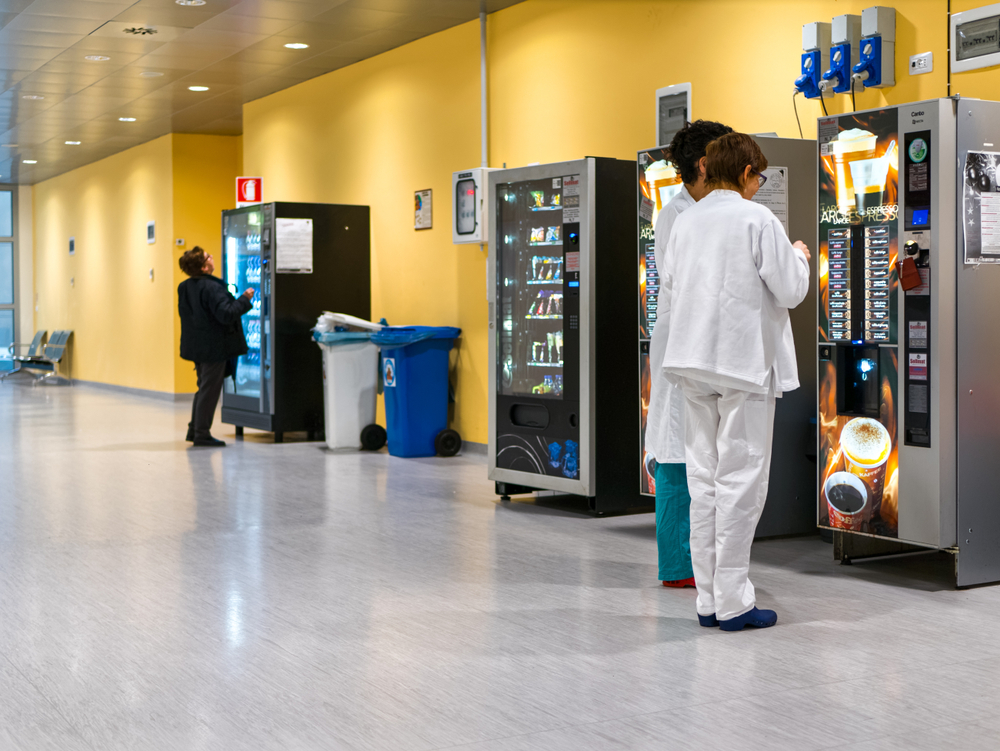 Coffee and snack vending machines in a hospital
