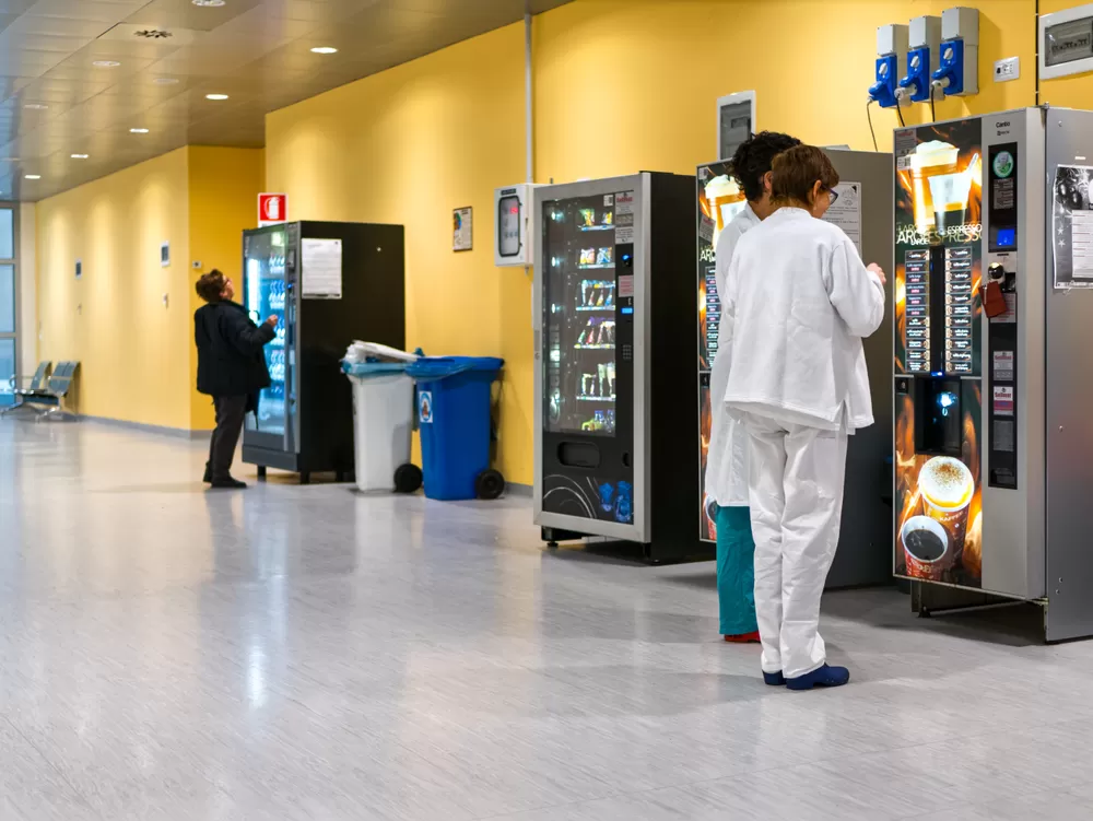 Coffee and snack vending machines in a hospital