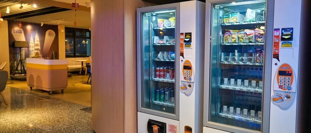 Vending machines in a hotel lobby