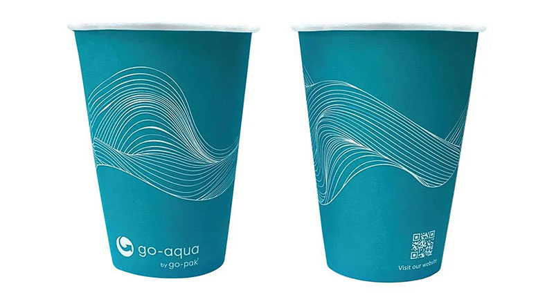 Two Go-Aqua paper water cups.