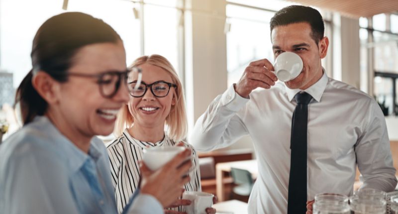 Employees enjoying a coffee break at work.