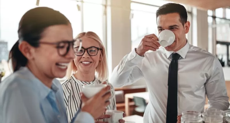 Employees enjoying a coffee break at work.