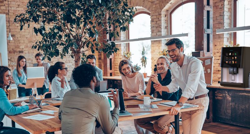 A team meeting with the Vitro X1 office coffee machine.