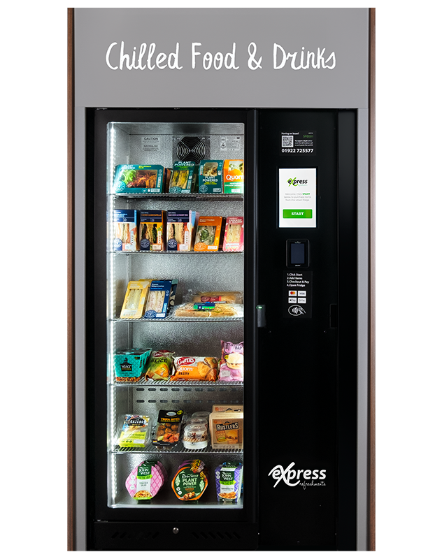 The commercial smart fridge from Coinadrink is a futuristic way to offer fresh food, cold drinks and even ambient snacks from your workplace.