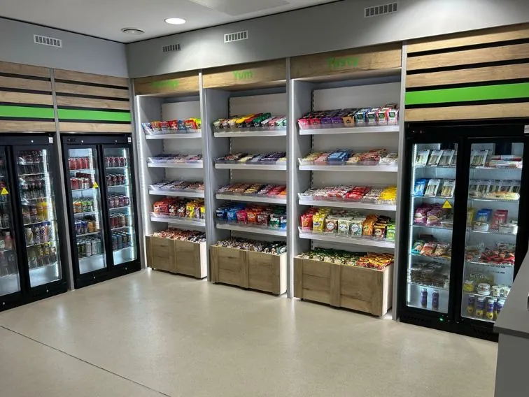 The Micro Market represents a self-service refreshment hub in the workplace.