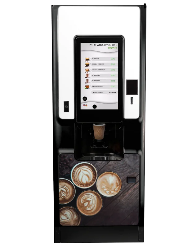 Experience a 21" full HD touchscreen with the Coti hot drinks vending machine, available to buy or rent from Coinadrink with an optional fully managed service.