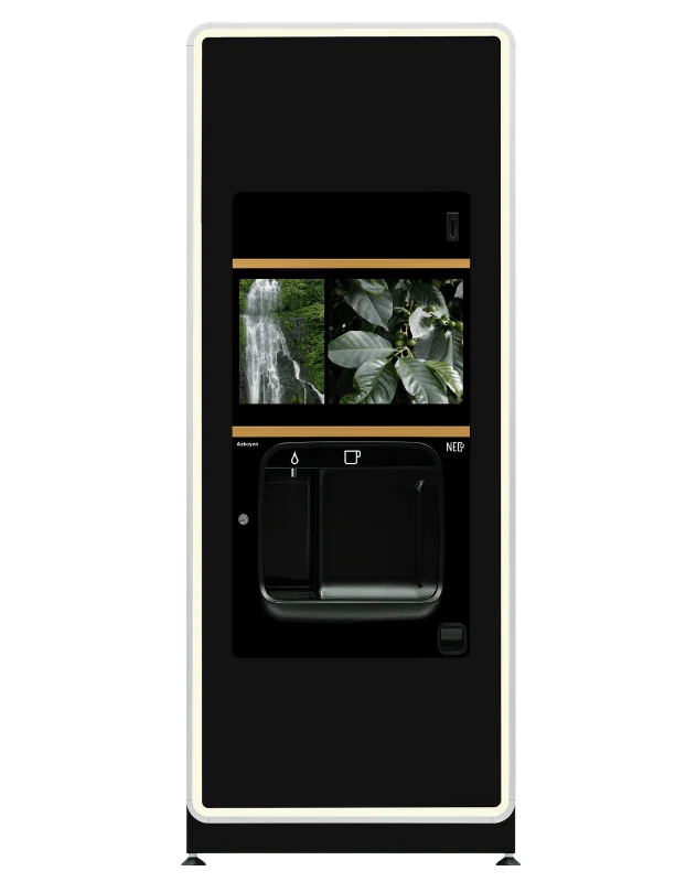 Neo Q Hot Drinks Vending Machine The Neo Q is a revolutionary hot drinks vending machine providing fresh bean coffee, fresh leaf tea and filtered drinking water from the one machine.