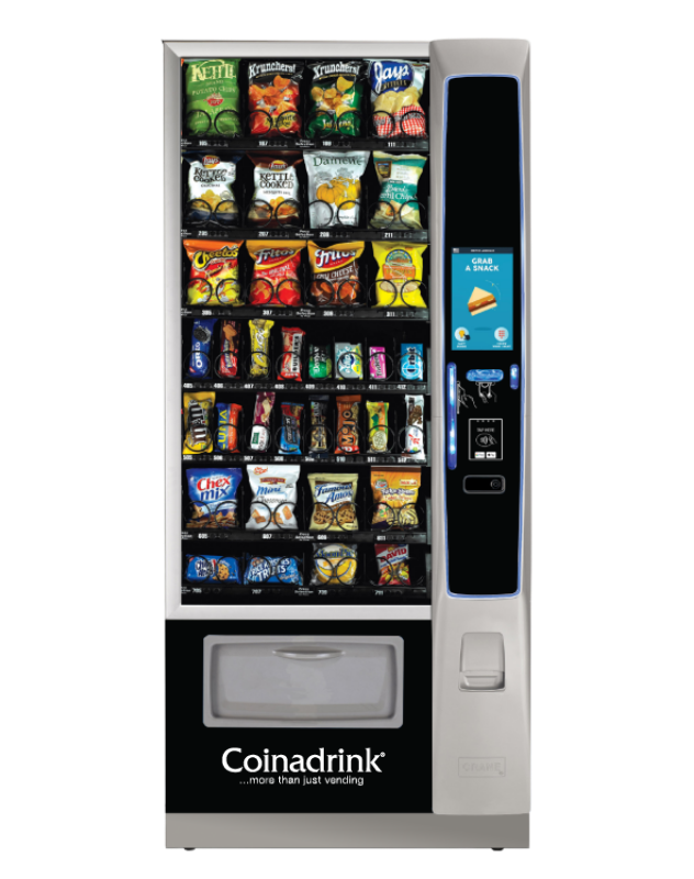 The Merchant 4 snack vending machine is available to buy or rent from Coinadrink Limited, with an optional fully managed service.