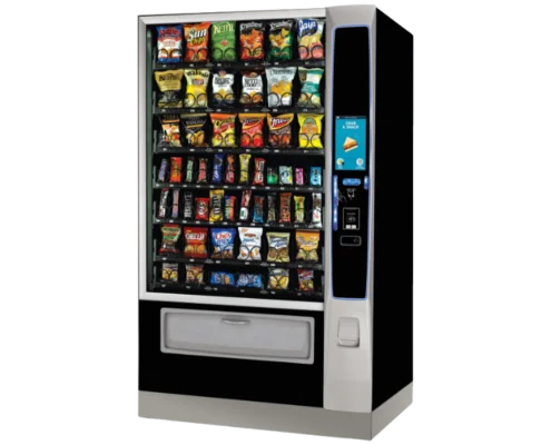 The Merchant 6 snack vending machine uses the Media 2 touchscreen to browse products before purchase.