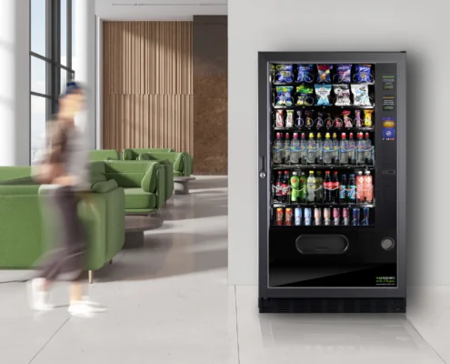 The Westomatic Quinto Max snack and cold drinks vending machine is great for busy offices and serviced buildings thanks to a high product capacity.