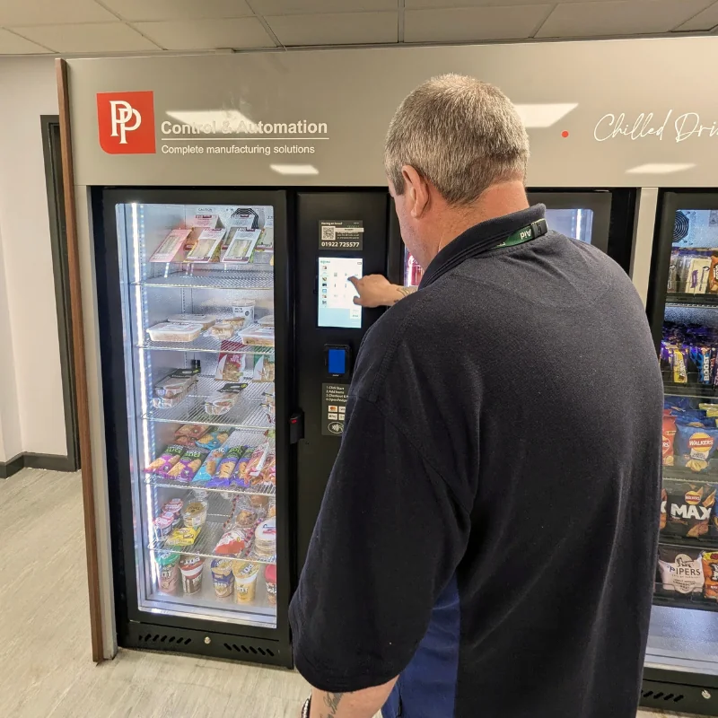 PP Control & Automation Smart Fridge Read the case study which details how fully managed vending machines and refreshment services improve employee wellbeing at PP Control & Automation, a factory in the manufacturing sector.
