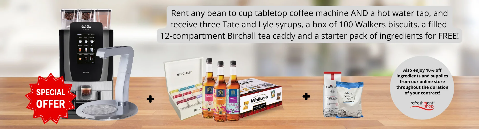 Explore our special offer on bean to cup tabletop coffee machines and hot water taps for your workplace.