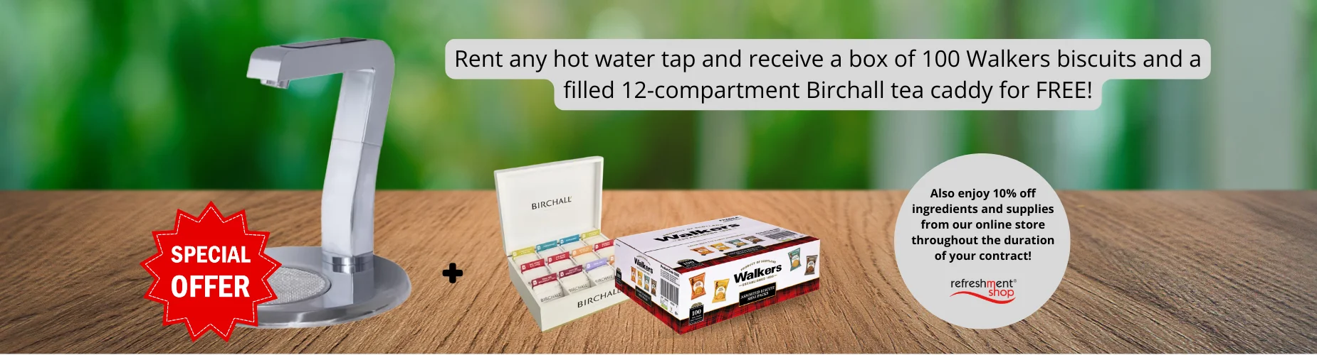 Explore our special offer on hot water taps for your workplace.