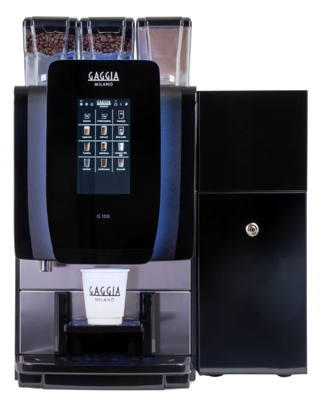 The Gaggia G100 Fresh Milk tabletop coffee machine is available to buy or rent from Coinadrink Limited